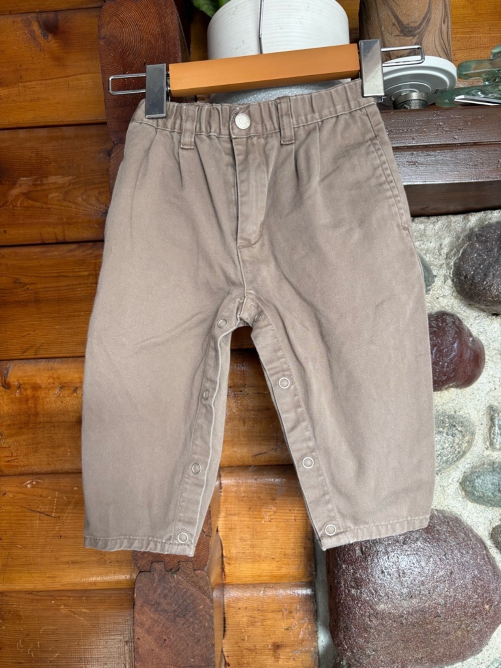 Vintage Bugle Boy Baby Snap Crotch Pants 12M Tan Y2K